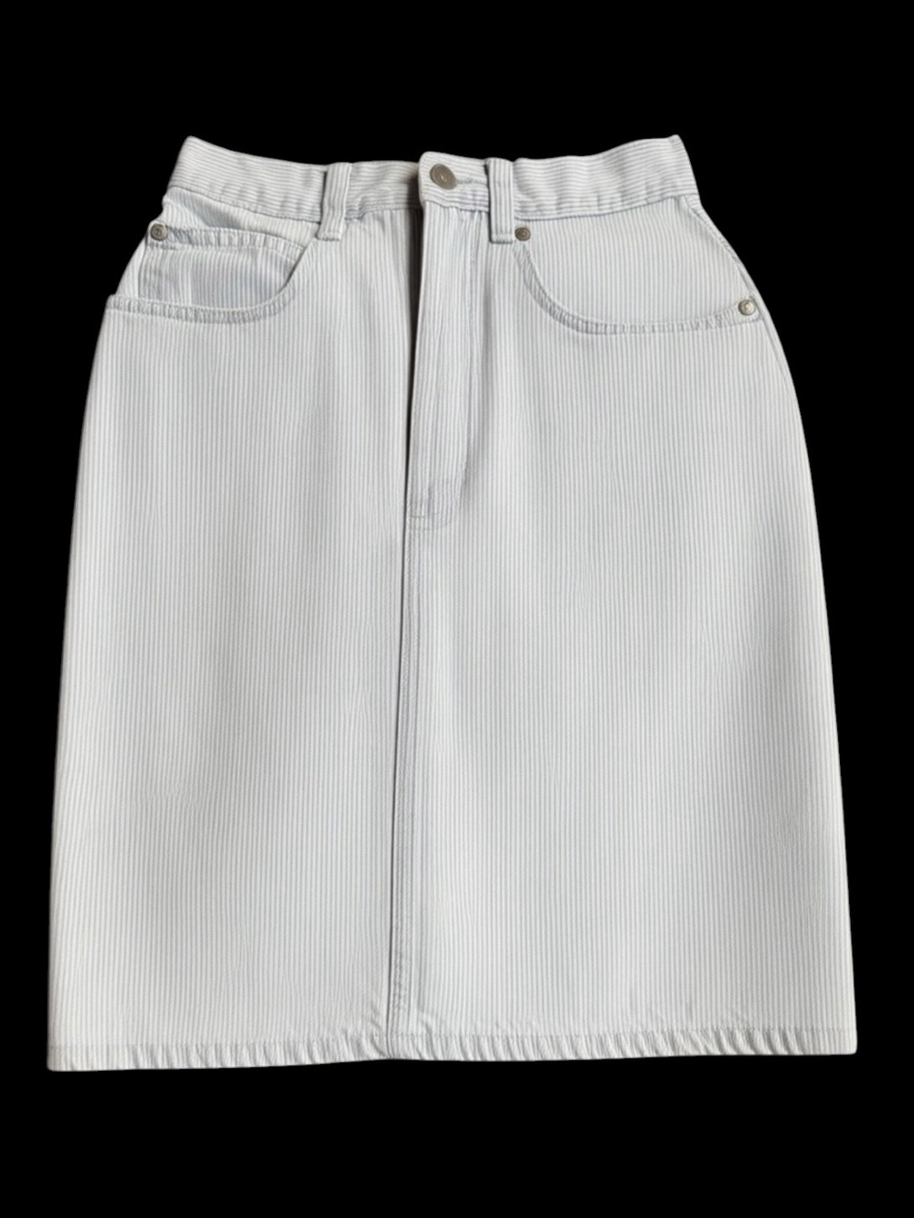 1980s Gitano‎ 100% Cotton High-Waisted Vertical Striped Denim Pencil Skirt